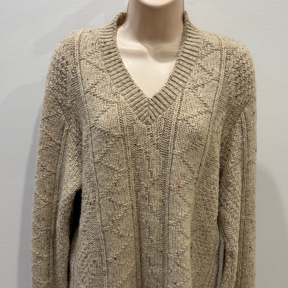 Vintage Lahmar Cable Knit Sweater M Fisherman V-Neck Preppy Cottagecore